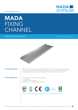Metal fixing channel used for covering up horizontal cuts of the gypsum board and for brazing with twin frame wall systems.