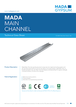 Primary support channel used in suspended ceiling grid systems for commercial and residential construction.