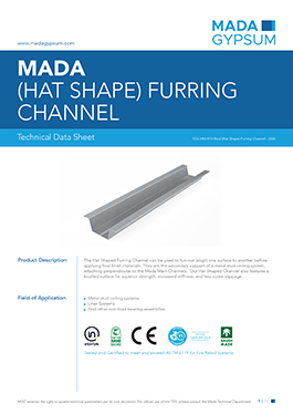 Hat-shaped metal furring channel for creating an even surface on walls or ceilings before drywall installation.