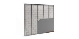 Wall assembly showing braced liner metal stud framing with partially installed gypsum board over a masonry wall.