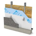 Exterior wall system with insulation, Mada Gypsum sheathing board, and cladding, illustrating layers for thermal protection.