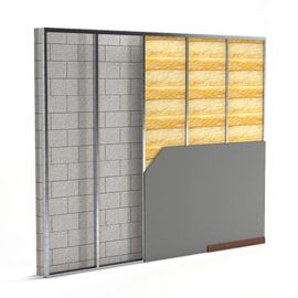 Interior gypsum lining system with metal framing, providing a foundation for finishes.